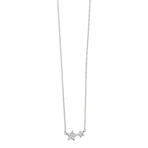 Beginnings Sterling Silver N4103C Clear Cz Double Star Necklace