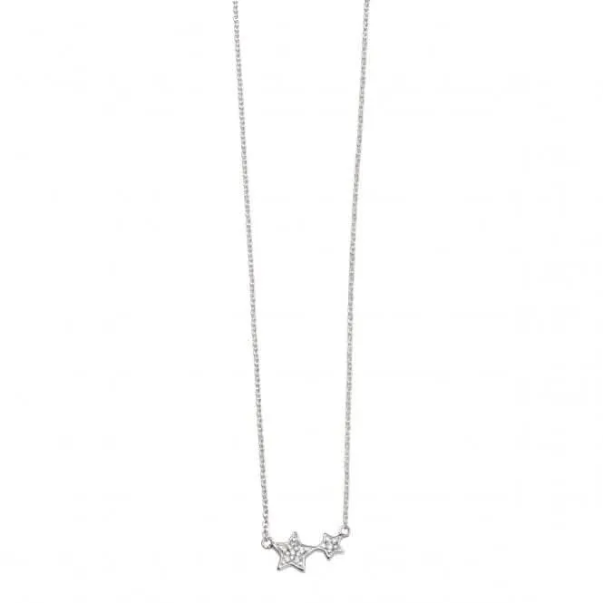 Beginnings Sterling Silver N4103C Clear Cz Double Star Necklace
