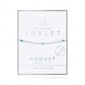 Birthstone August Aventurine Silver 26cm Adjustable Anklet 4207