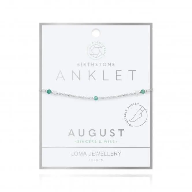 Birthstone August Aventurine Silver 26cm Adjustable Anklet 4207