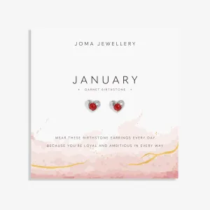 Birthstone January Garnet Silver Plated Earrings 8387
