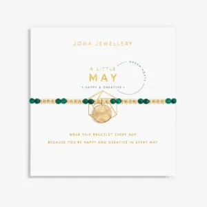 Birthstone May Green Agate Gold 17.5cm Stretch Bracelet 6136