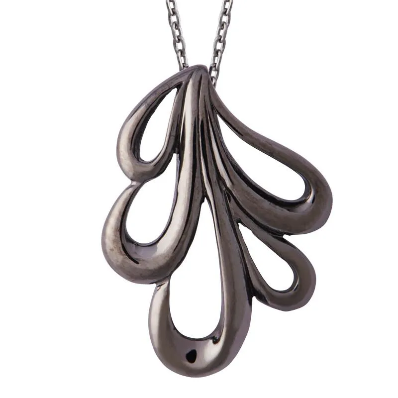 Black Rhodium Plated Sterling Silver Open Leaf Infinity Necklace