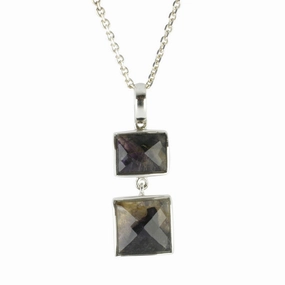 Blue John Necklace Two Square Drop Silver