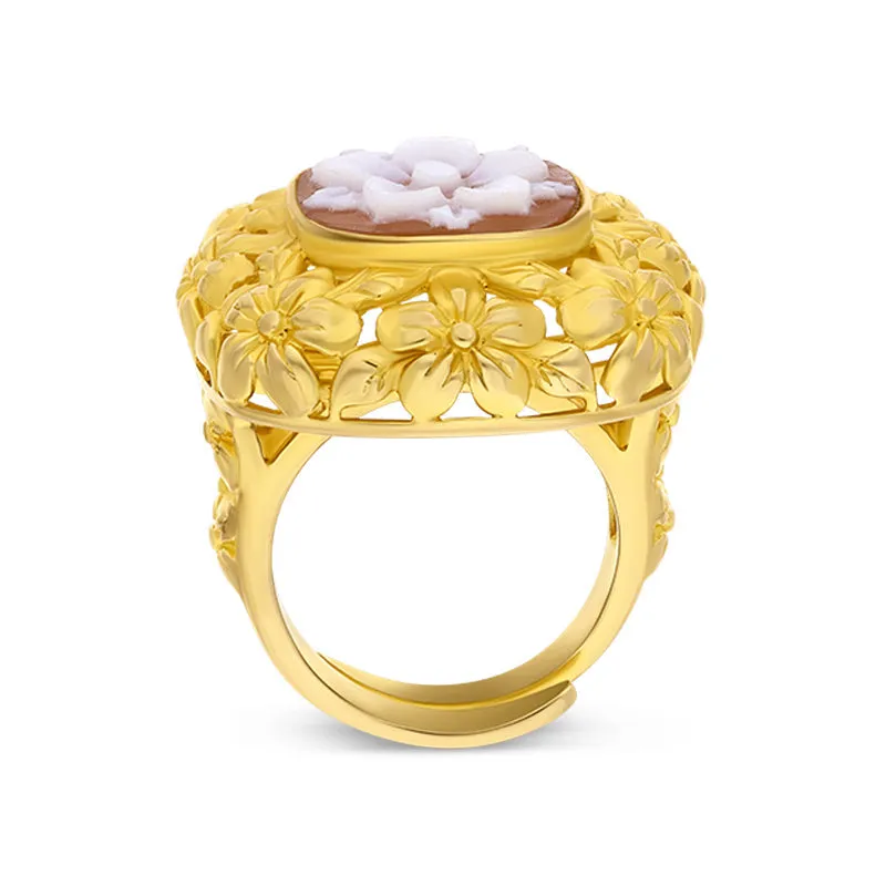 Cameo Italy Yellow Gold Plated Sterling Silver Flower Ring D