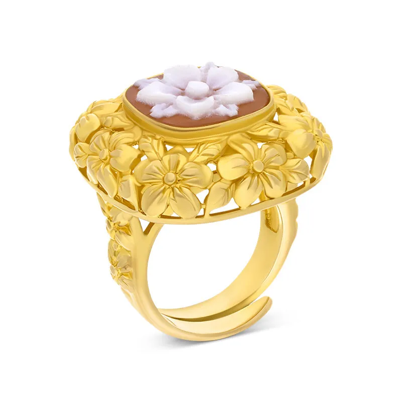 Cameo Italy Yellow Gold Plated Sterling Silver Flower Ring D