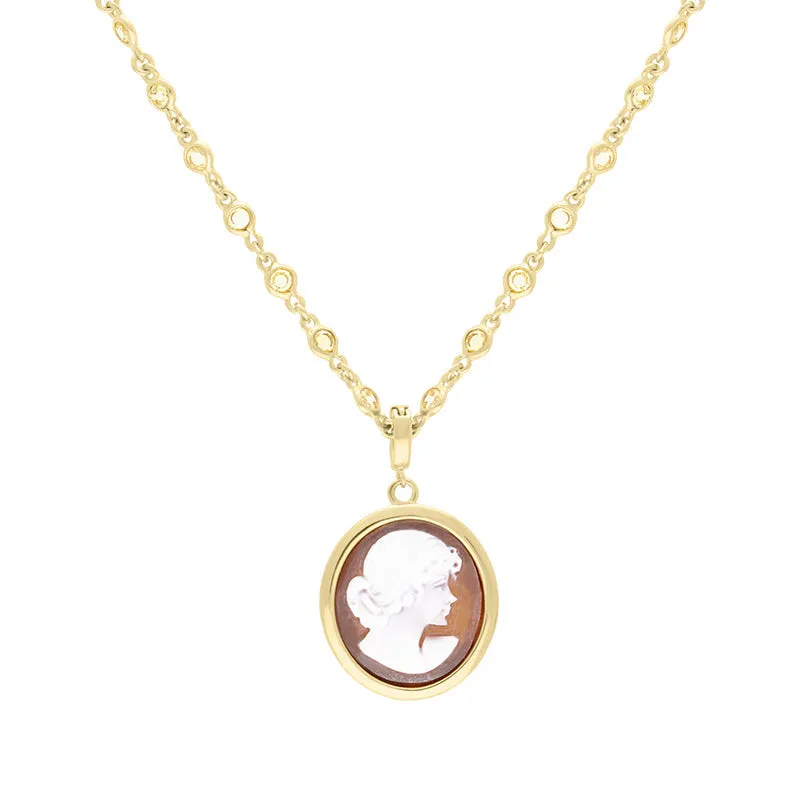 Cameo Italy Yellow Gold Plated Sterling Silver Oval Lady Necklace D