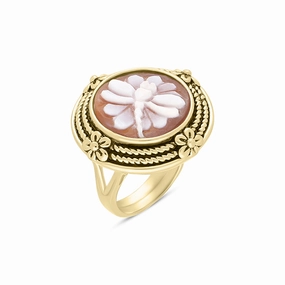 Cameo Italy Yellow Gold Plated Sterling Silver Round Dragonfly Ring D