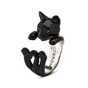 Cat Fever Sterling Silver Enamelled Black European Hug Ring