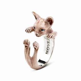Cat Fever Sterling Silver Enamelled Sphynx Hug Ring D