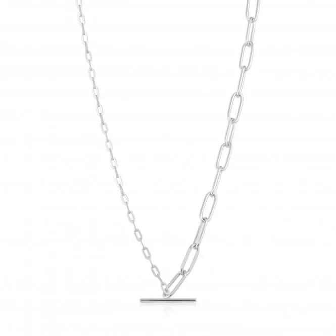 Chain Reaction Rhodium Mixed Link T-Bar Necklace N021-02H