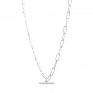 Chain Reaction Rhodium Mixed Link T-Bar Necklace N021-02H