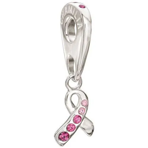Chamilia Charm Hanging Breast Cancer Ribbon Silver