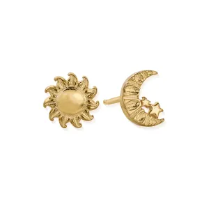 ChloBo Gold Plated Sterling Silver Moon And Sun Stud Earrings