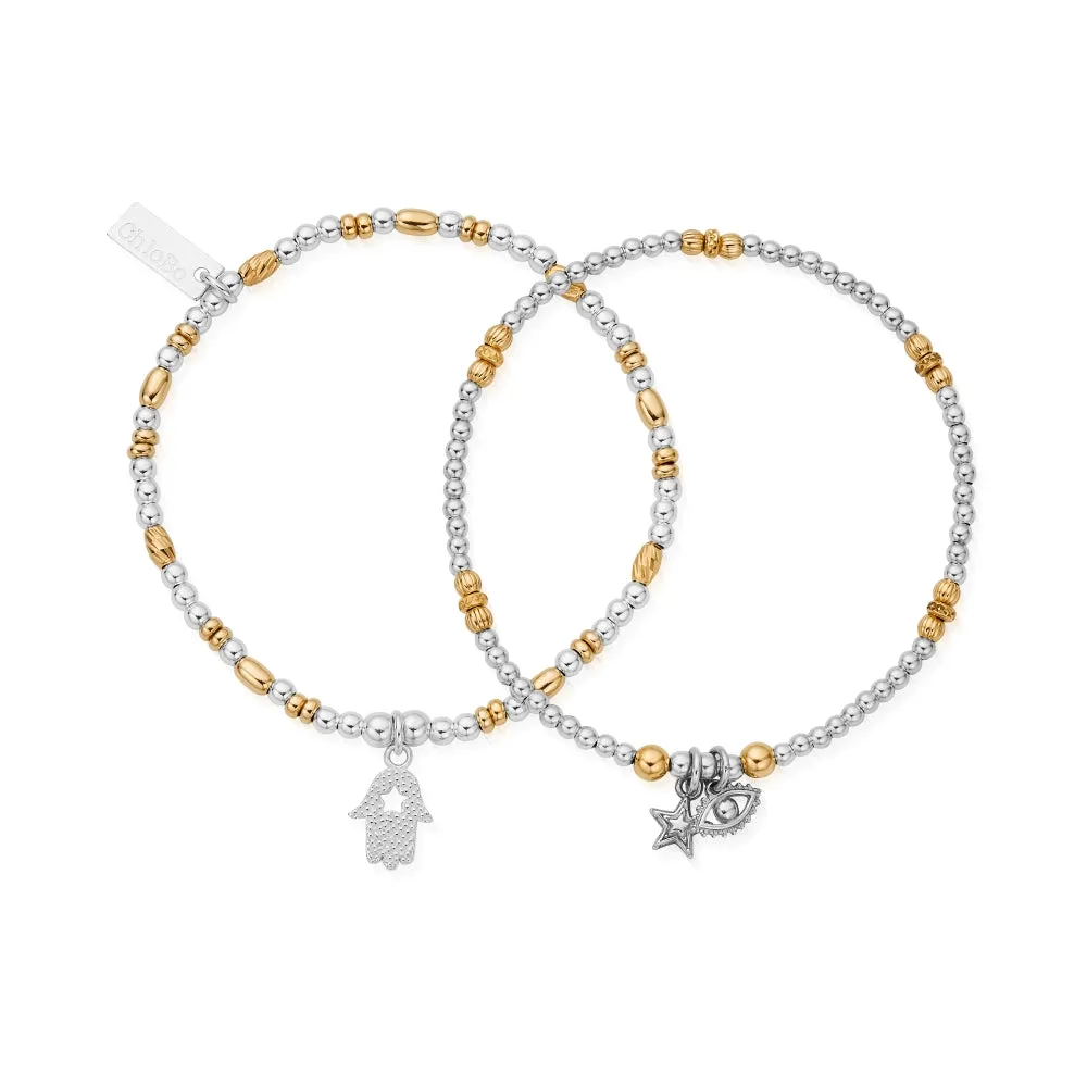 Chlobo Mixed Metal Gold Plated and Silver Protection Set of 2 Bracelets