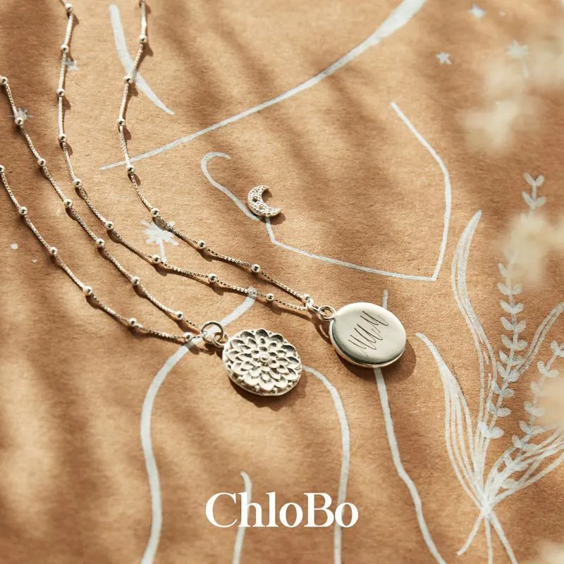 ChloBo Sterling Silver Gold Plated Bobble Chain Moon Flower Necklace