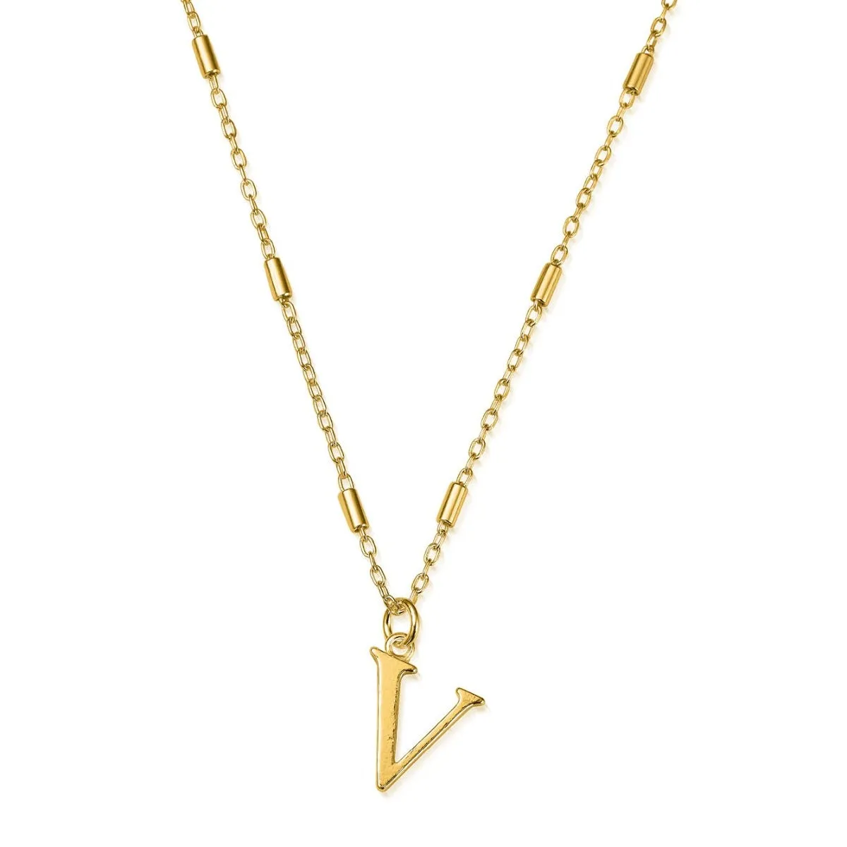 ChloBo Sterling Silver Gold Plated Initial Necklace V