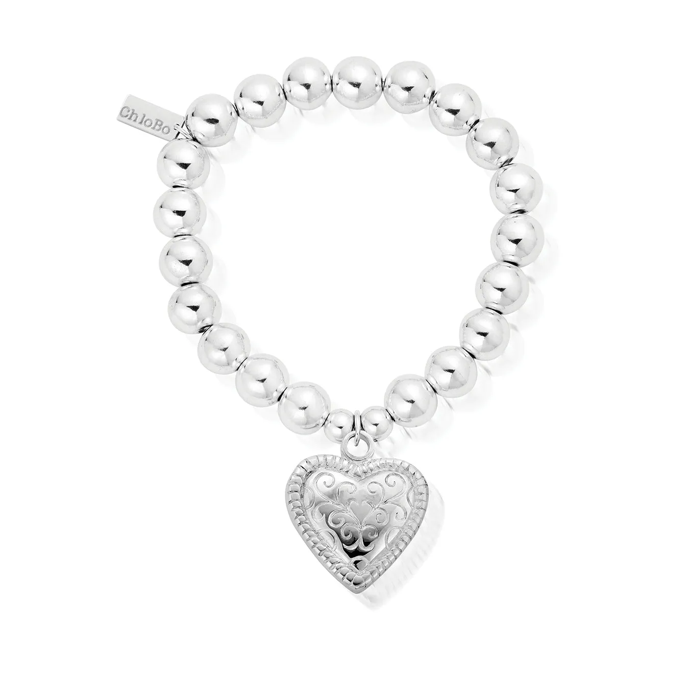 ChloBo Sterling Silver Medium Ball Scallop Heart Bracelet D