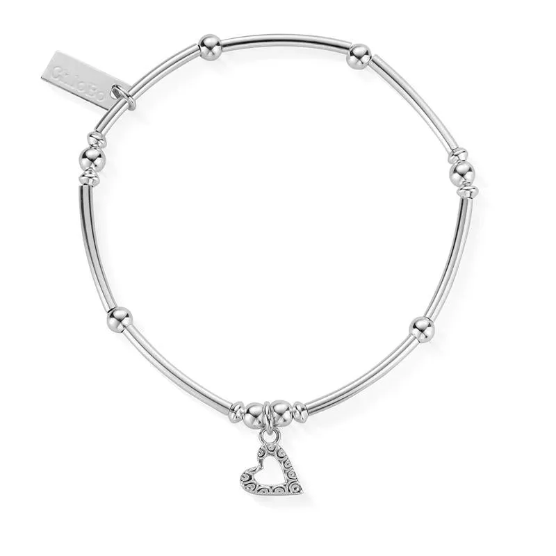 ChloBo Sterling Silver Mini Noodle Ball Patterned Heart Bracelet