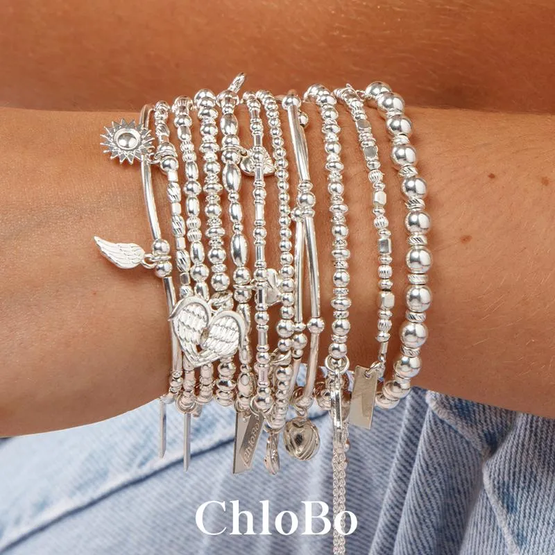 ChloBo Sterling Silver Noodle Ball Double Open Heart Bracelet
