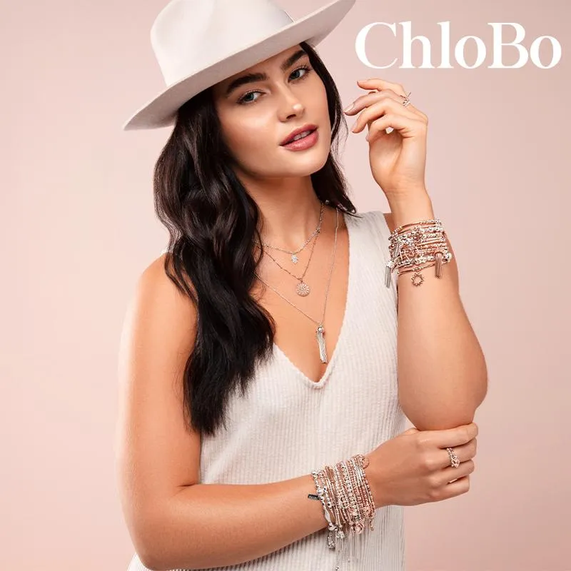 ChloBo Sterling Silver Rose Gold Plated Mini Noodle Cube Double Hearts Bracelet