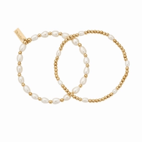 Chlobo Pearl Gold Plated Set of 2 Bracelets