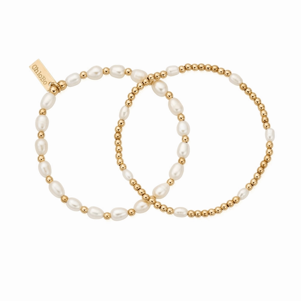 Chlobo Pearl Gold Plated Set of 2 Bracelets