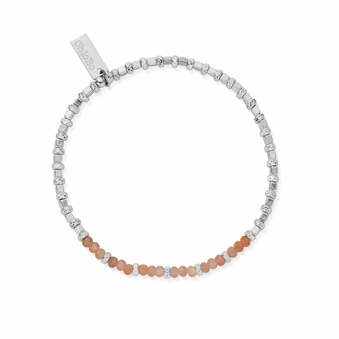 ChloBo Sterling Silver Peach Moonstone Sparkle Cube Bracelet
