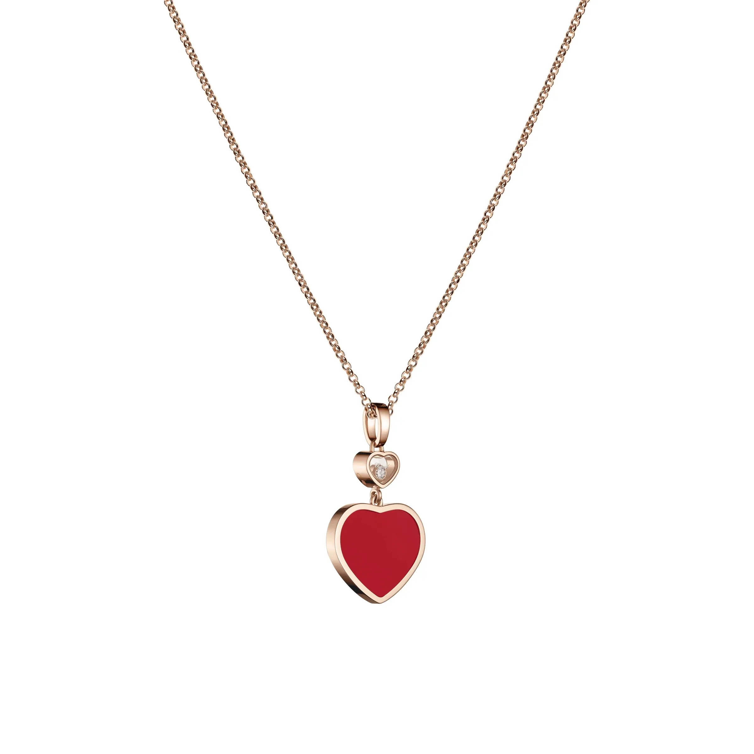 Chopard Happy Hearts 18ct Rose Gold 0.05ct Diamond Carnelian Pendant