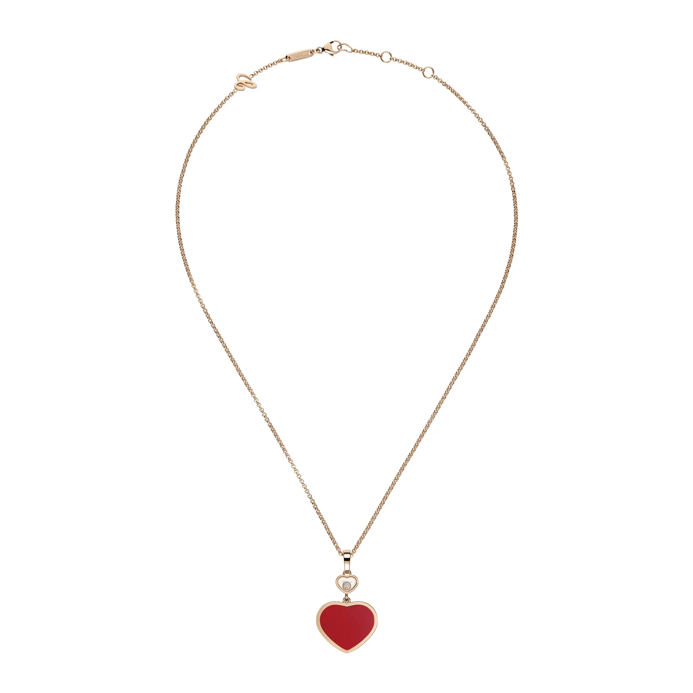 Chopard Happy Hearts 18ct Rose Gold 0.05ct Diamond Carnelian Pendant