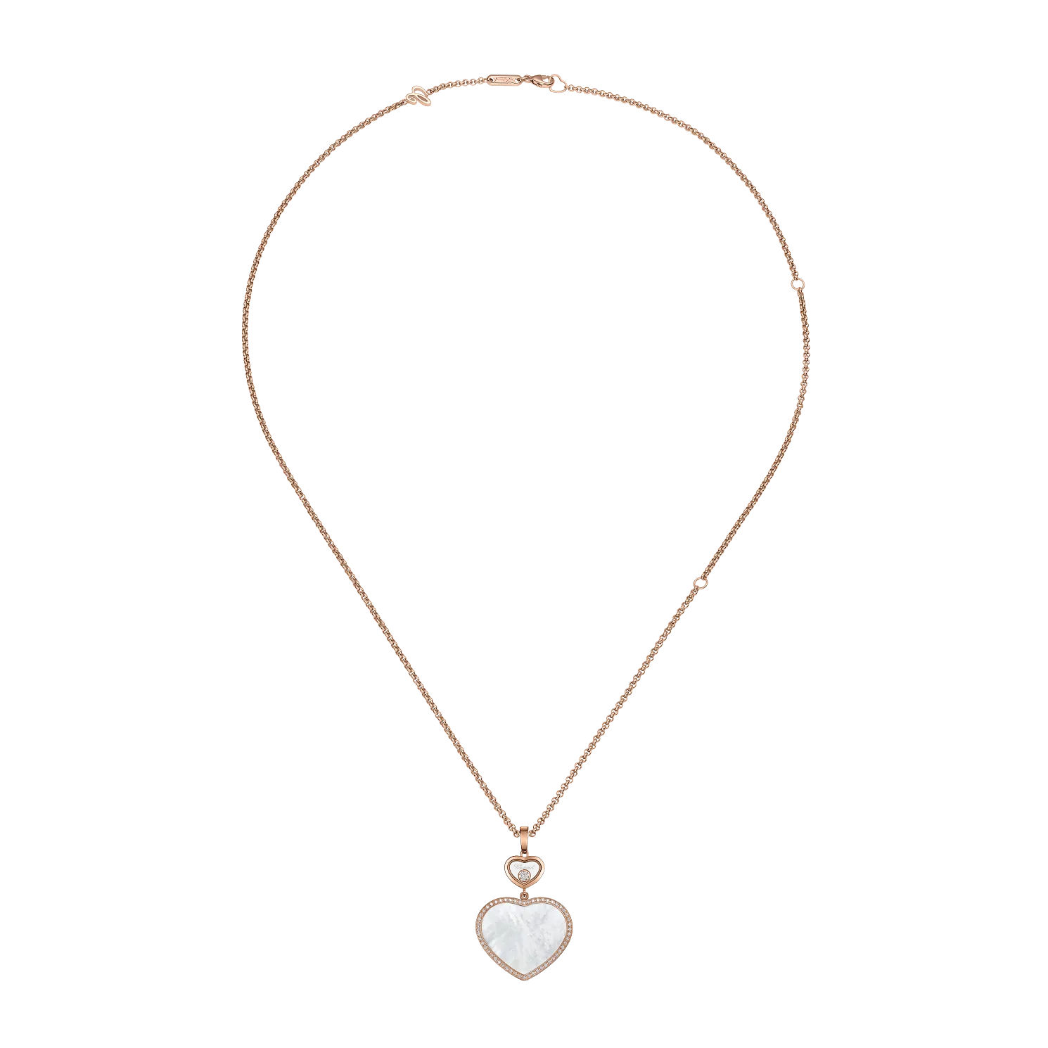 Chopard Happy Hearts 18ct Rose Gold Mother Of Pearl 0.32ct Diamond Necklace