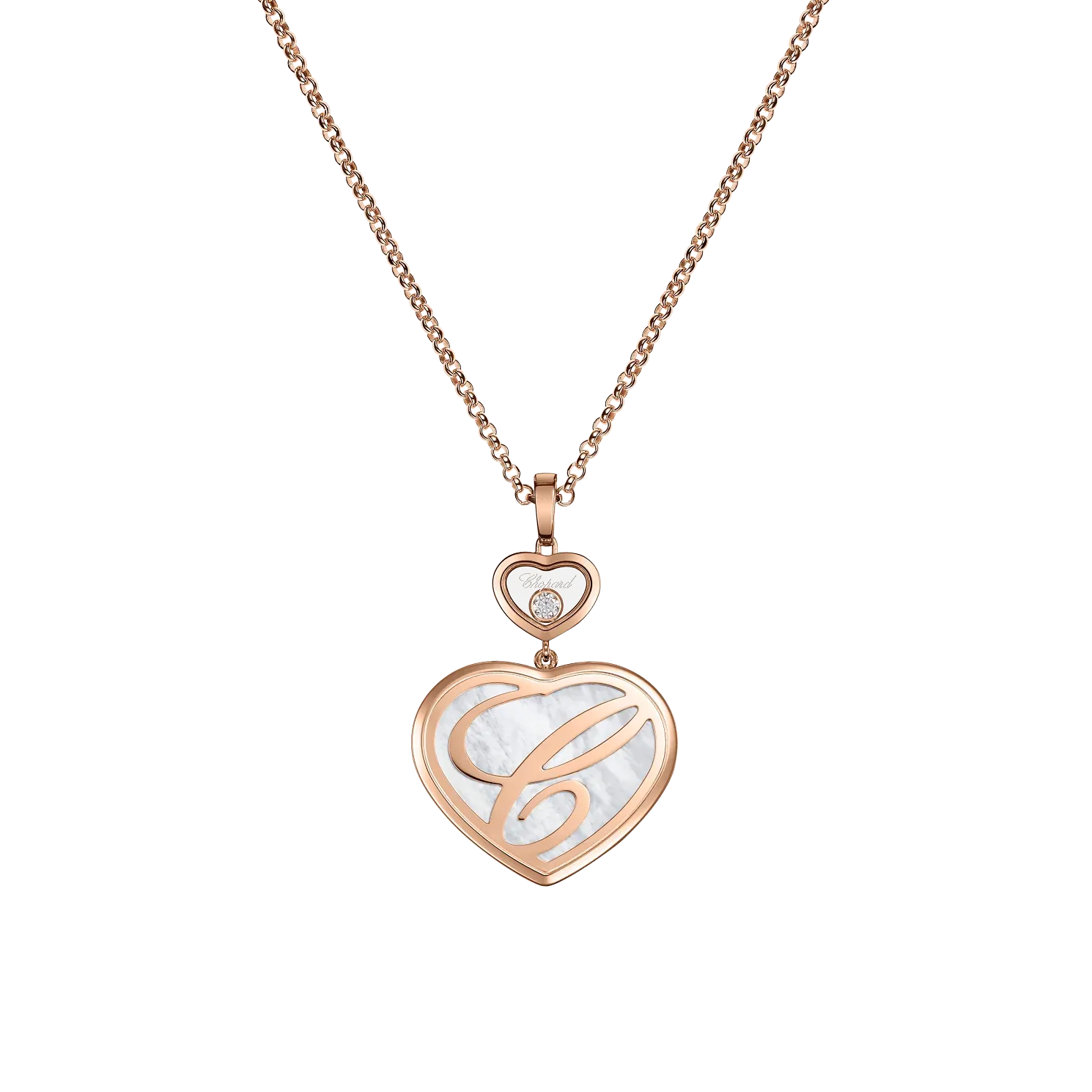 Chopard Happy Hearts 18ct Rose Gold Mother Of Pearl 0.32ct Diamond Necklace