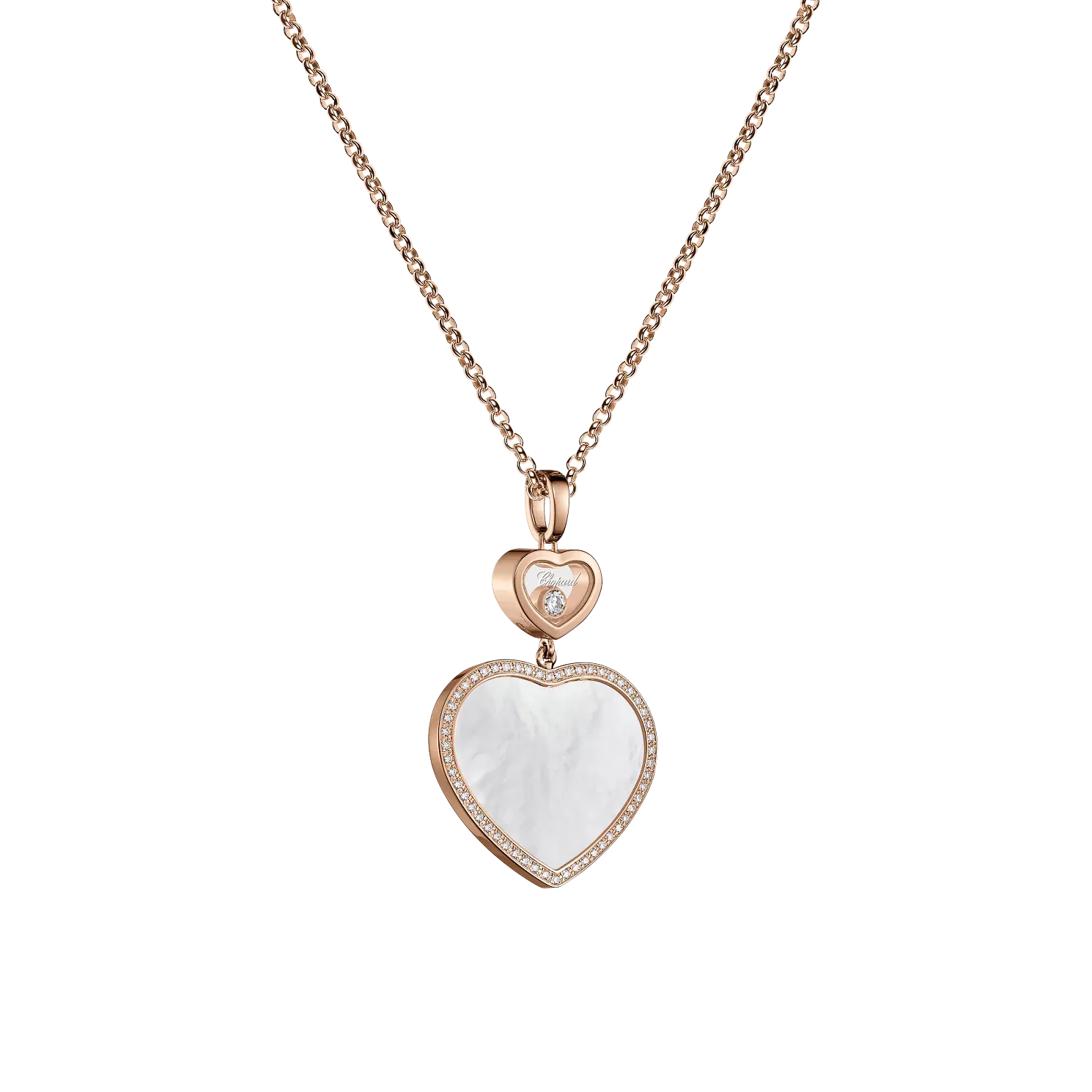 Chopard Happy Hearts 18ct Rose Gold Mother Of Pearl 0.32ct Diamond Necklace