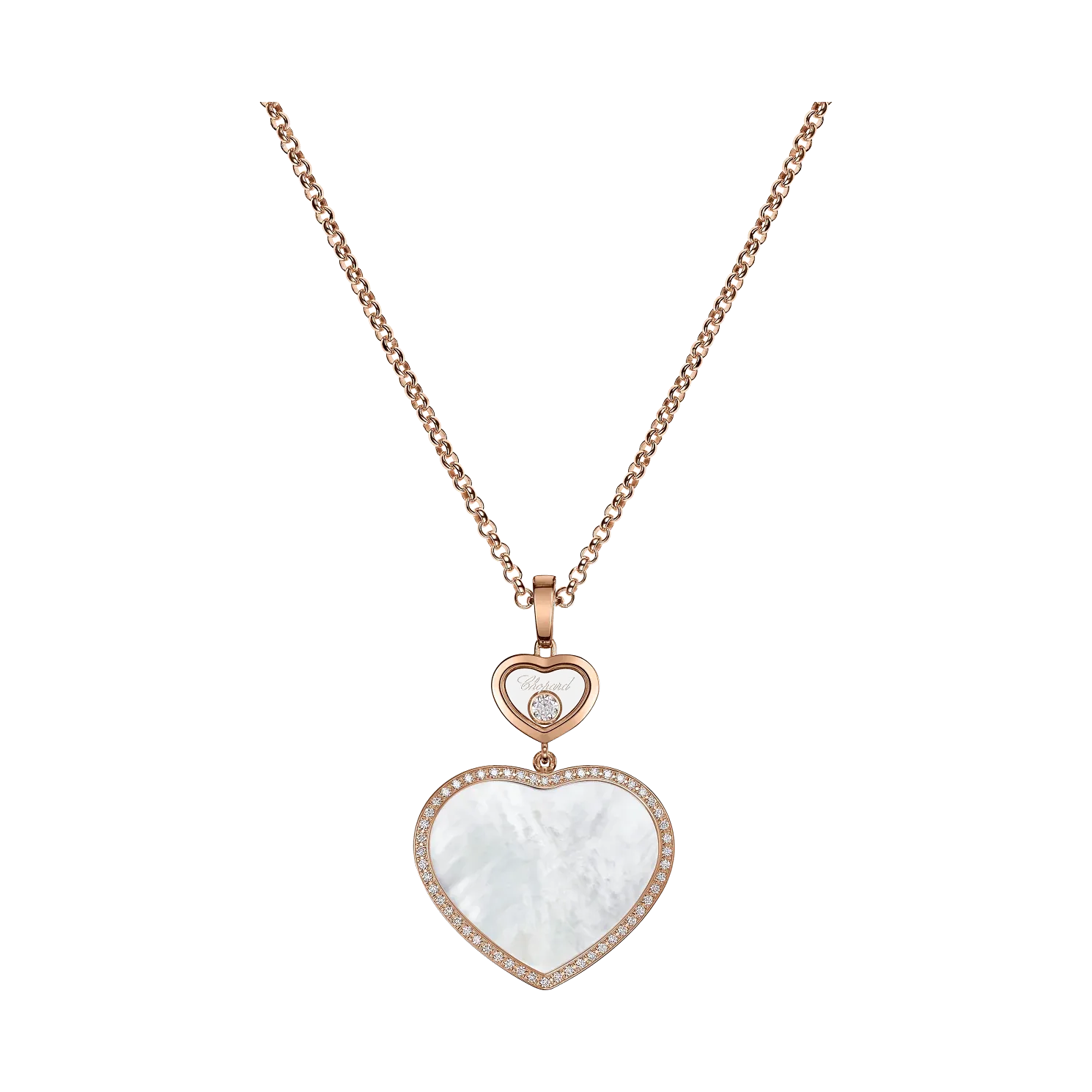 Chopard Happy Hearts 18ct Rose Gold Mother Of Pearl 0.32ct Diamond Necklace