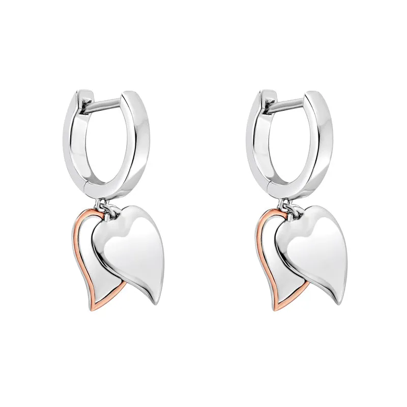 Clogau Cwtch Double Heart Sterling Silver Drop Earrings D