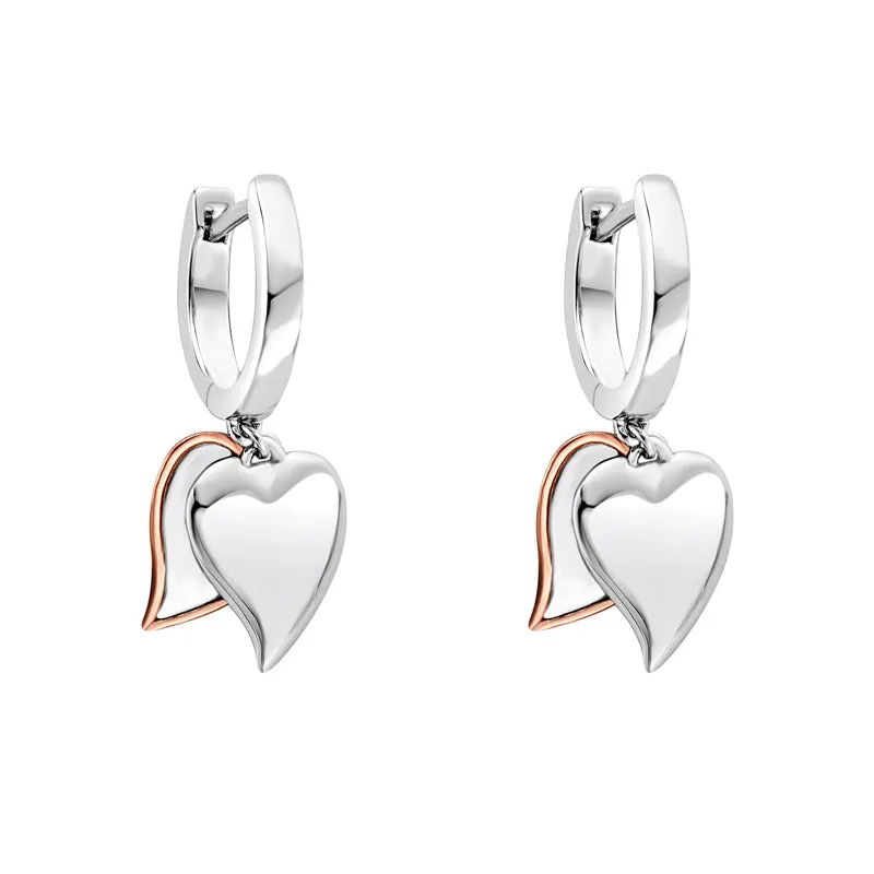 Clogau Cwtch Double Heart Sterling Silver Drop Earrings D