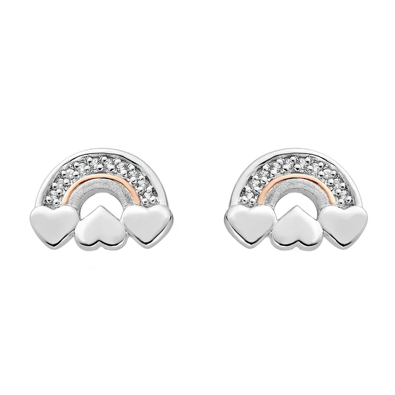 Clogau Enfys Bach Sterling Silver Heart Stud Earrings D
