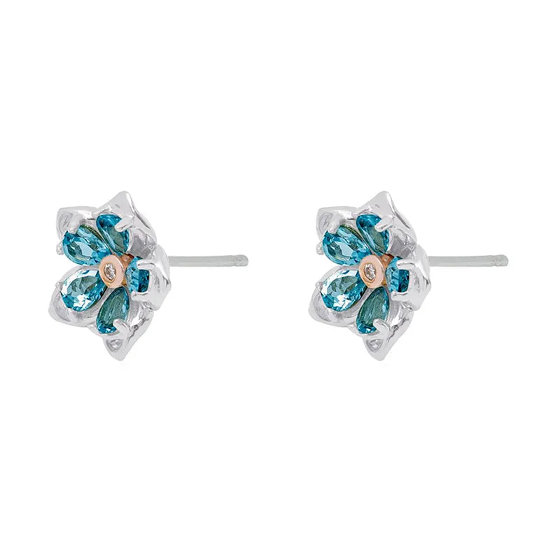 Clogau Forget Me Not Sterling Silver Topaz Stud Earrings D