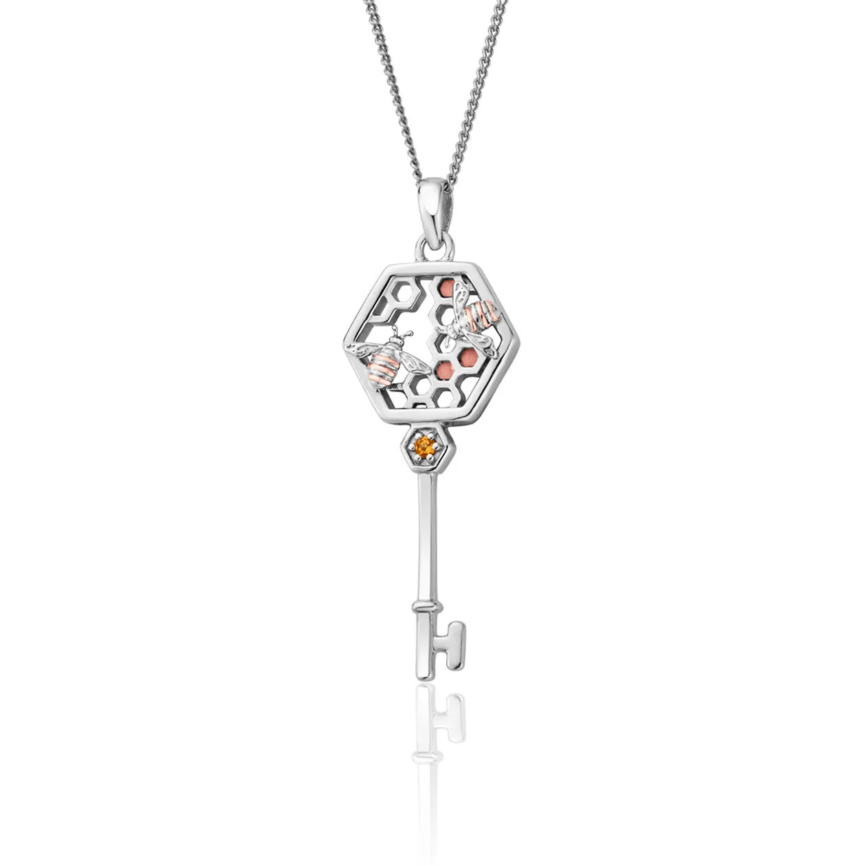 Clogau Honey Bee Sterling Silver Honeycomb Key Pendant D