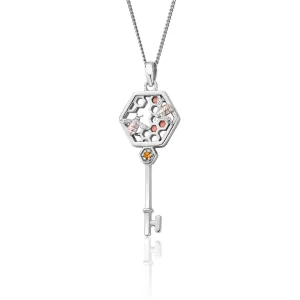Clogau Honey Bee Sterling Silver Honeycomb Key Pendant D