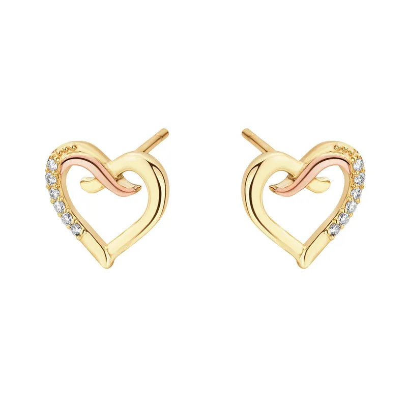Clogau Kiss 9ct Gold Diamond Heart Stud Earrings
