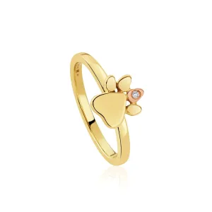 Clogau Paw Prints On My Heart 9ct Gold Diamond Ring
