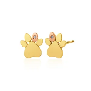 Clogau Paw Prints On My Heart 9ct Gold Diamond Stud Earrings