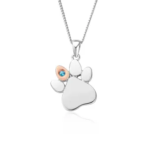 Clogau Paw Prints On My Heart Sterling Silver January Birthstone Topaz Necklace