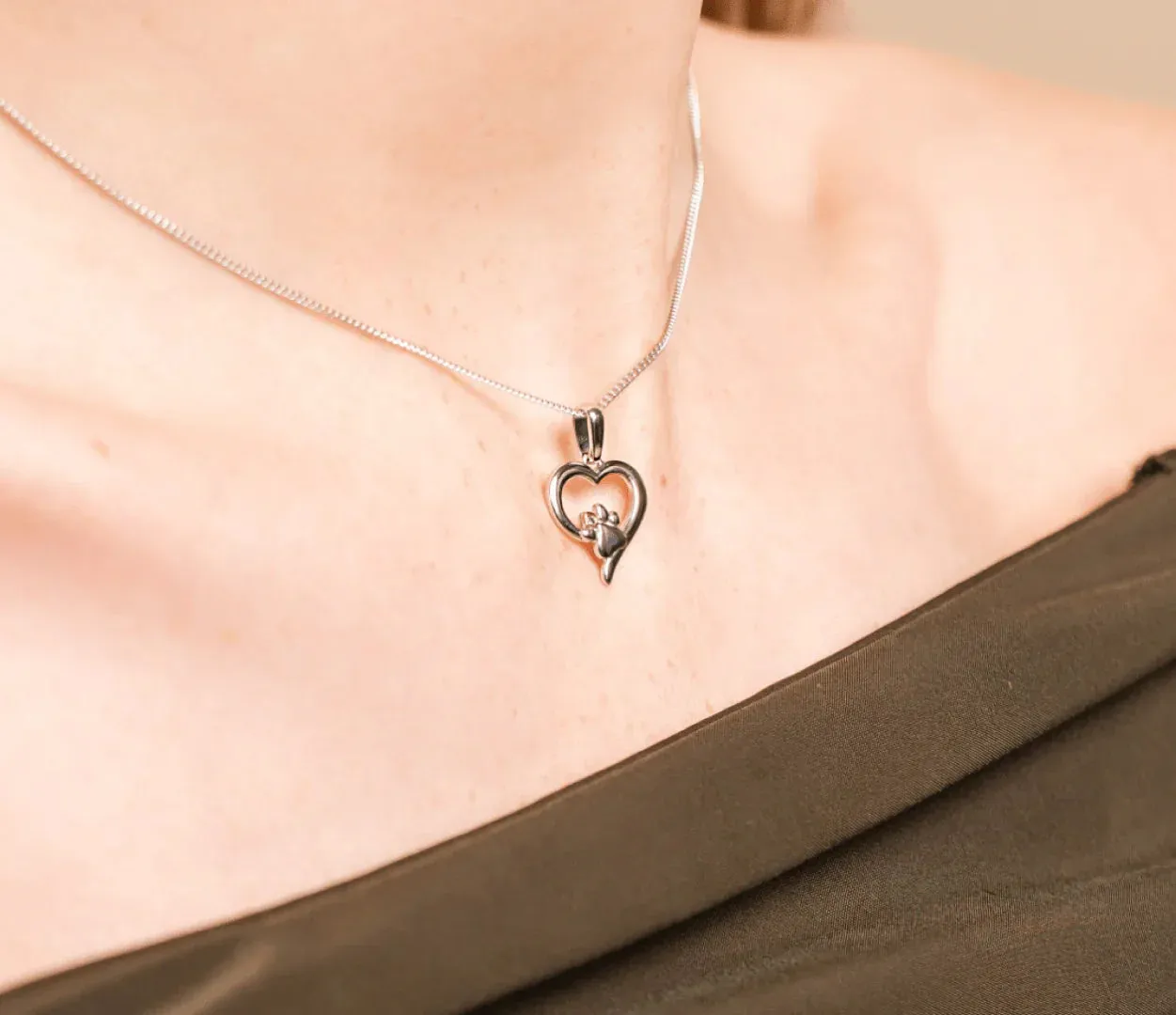 Clogau Paw Prints Sterling Silver Heart Pendant with Topaz