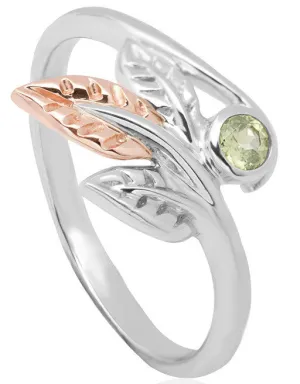 Clogau Ring Awelon Silver, 9ct Rose Gold and Peridot