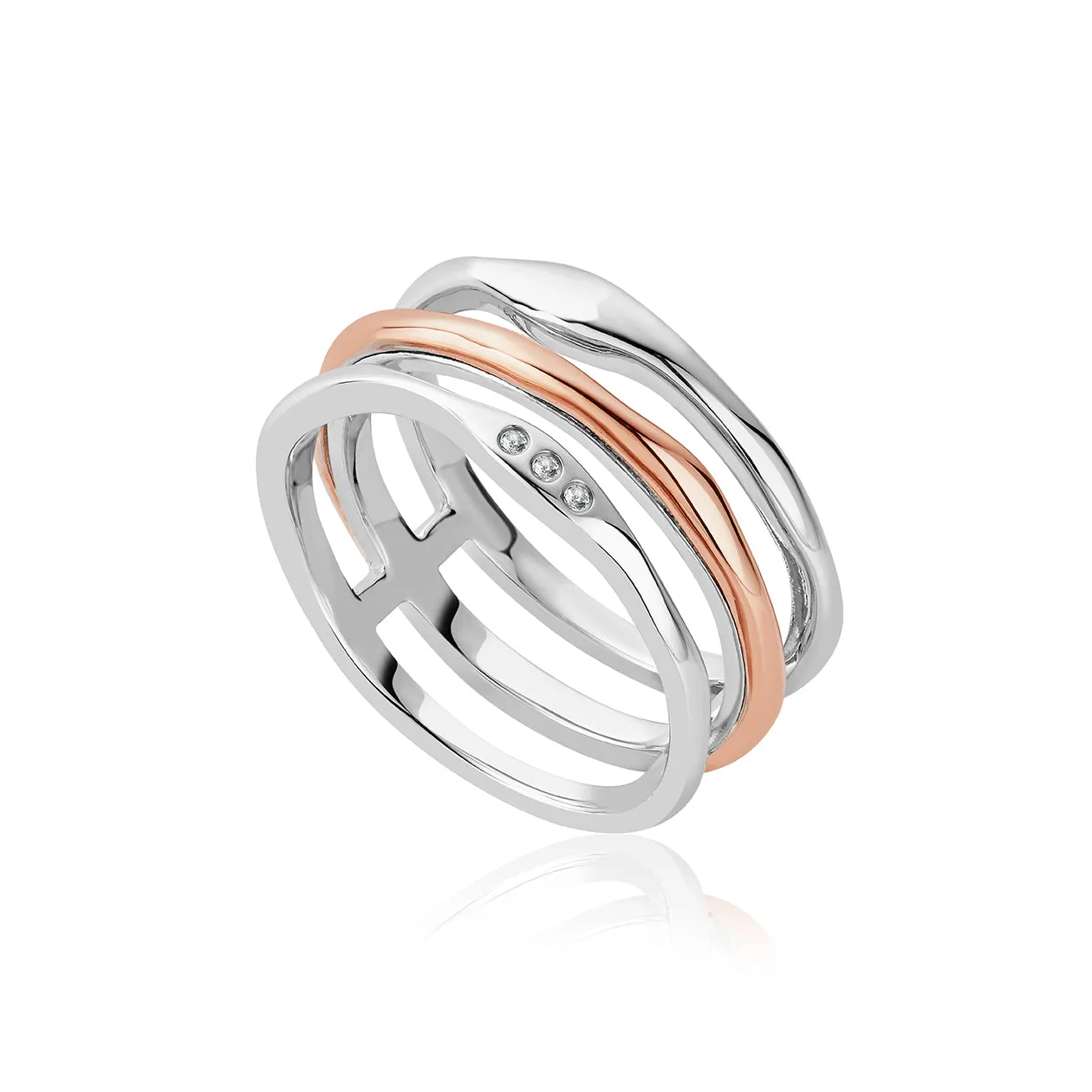 Clogau Ripples Triple Band Sterling Silver White Topaz Ring D