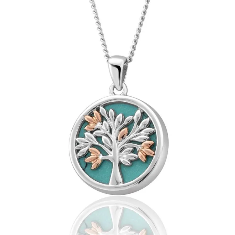 Clogau Tree of Life Sterling Silver Turquoise 9ct Rose Gold Vine Necklace D