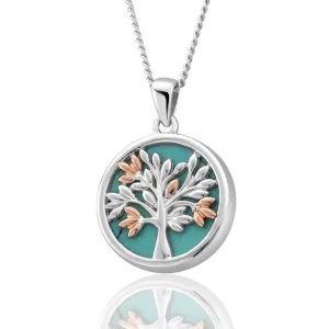 Clogau Tree of Life Sterling Silver Turquoise 9ct Rose Gold Vine Necklace D