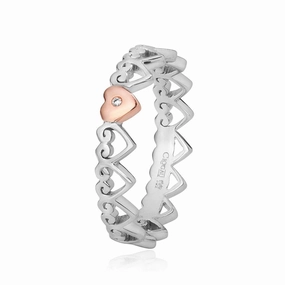 Clogau Affinity Sterling Silver Diamond Hearts Stacking Ring D